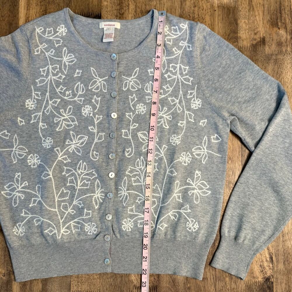 Sundance Cardigan Sweater Floral Embroidered 100% Cotton Gray Women’s Large - Picture 6 of 9